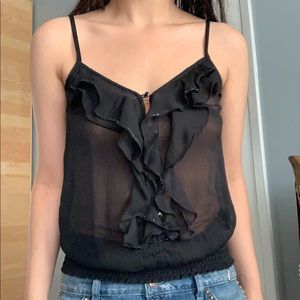 Guess Sheer Beaded Ruffle Cami
